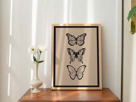 Greyscale Butterfly Trio Printable Wall Art